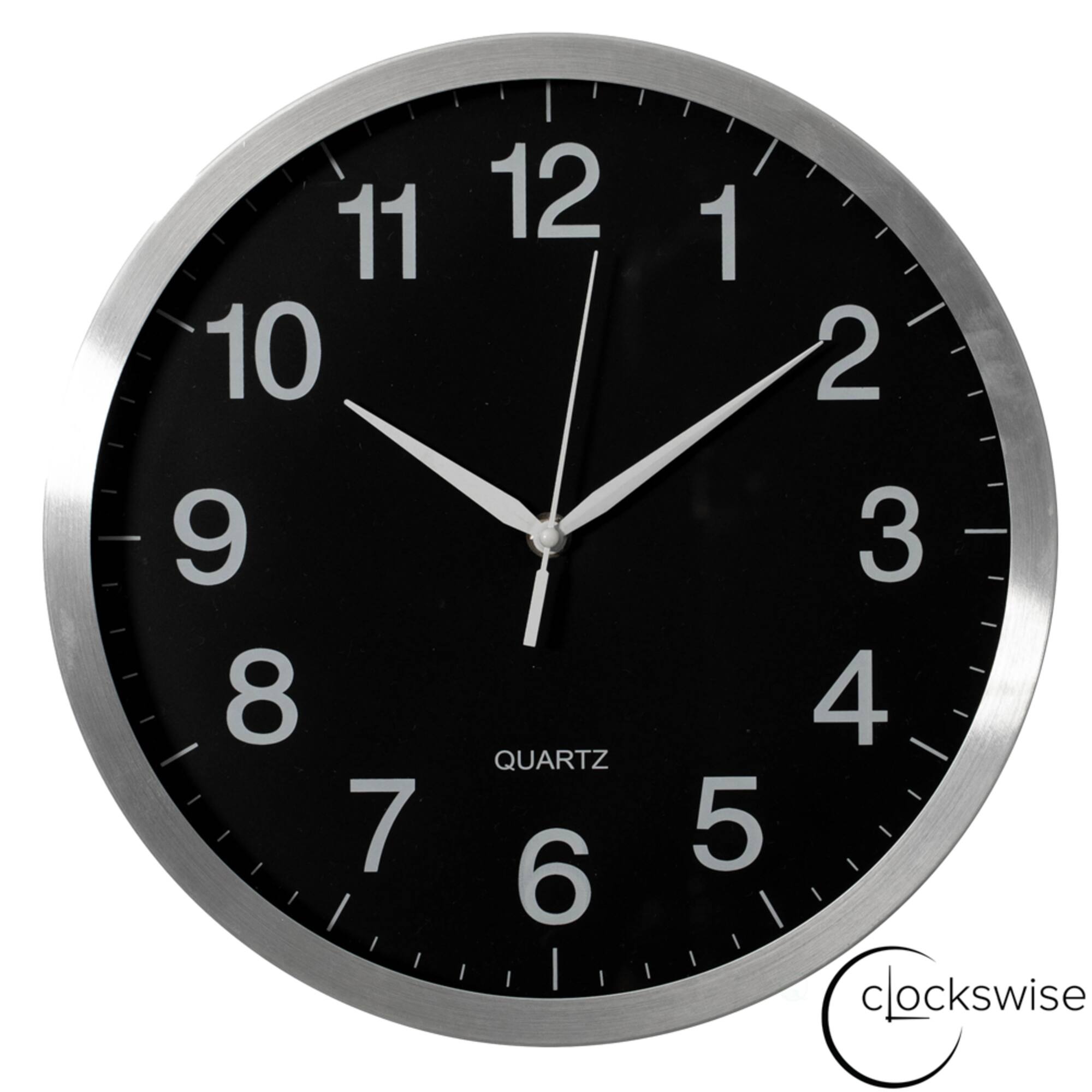 12" Black Round Quartz Wall Clock with Aluminum Frame